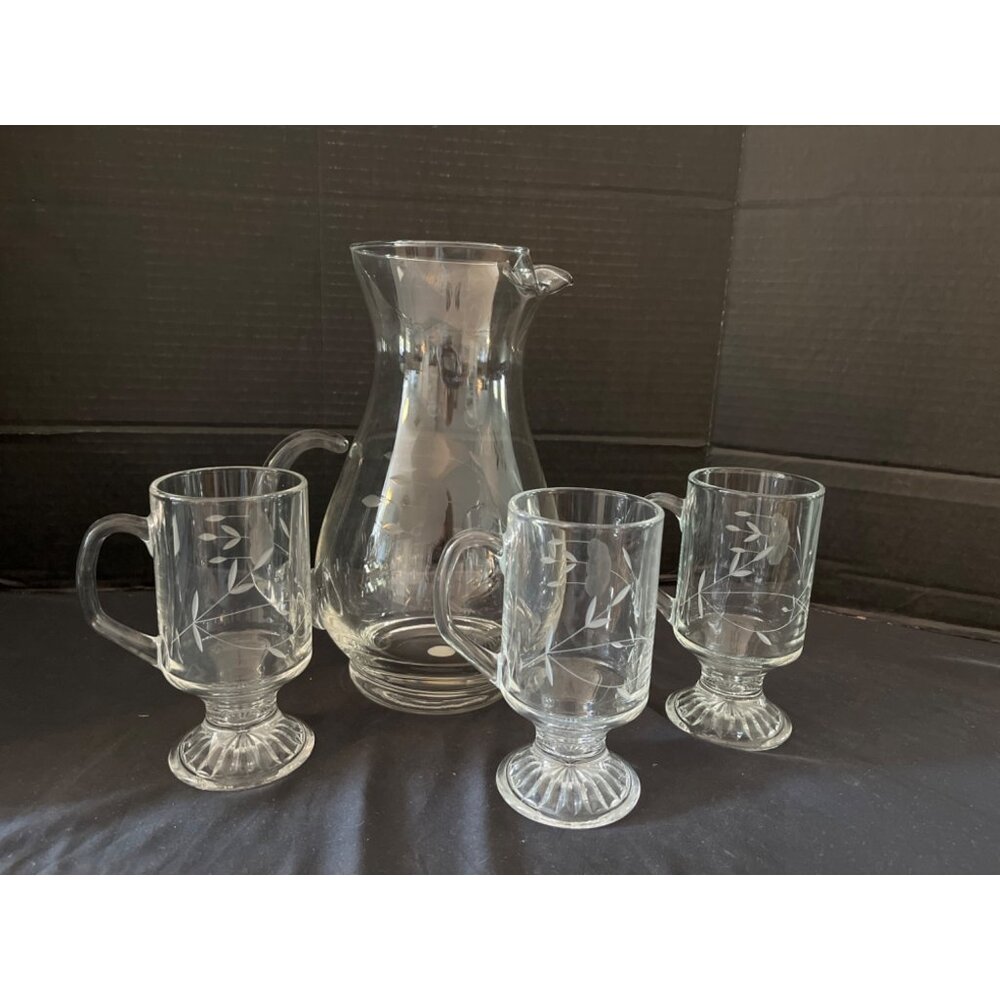 Princess House Handblown Pitcher & 3 Glasses
